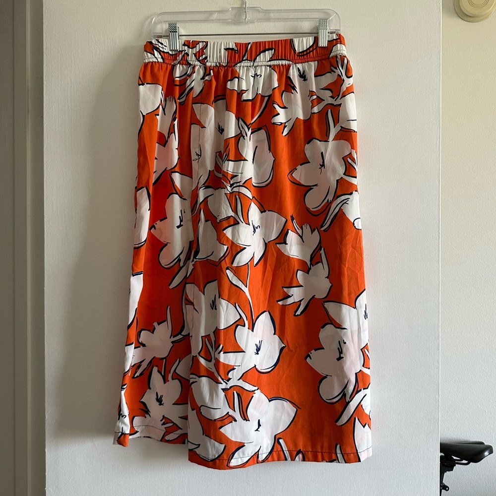 ZARA Trafaluc Orange/White Floral Print Wrap Skort Pants size Medium EUC - Picture 9 of 12